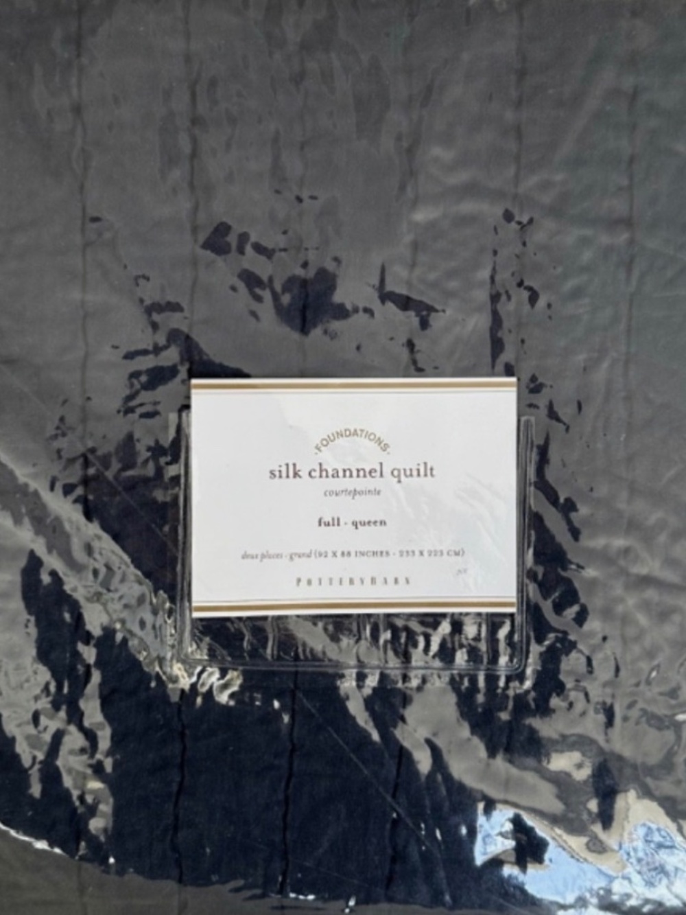 Pottery Barn - Silk Channel Two-Tone Reversible QUEEN QUILT SET Black/Grey